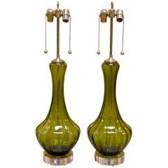 Vintage Pair Absinthe Coloured Murano Glass Lamps