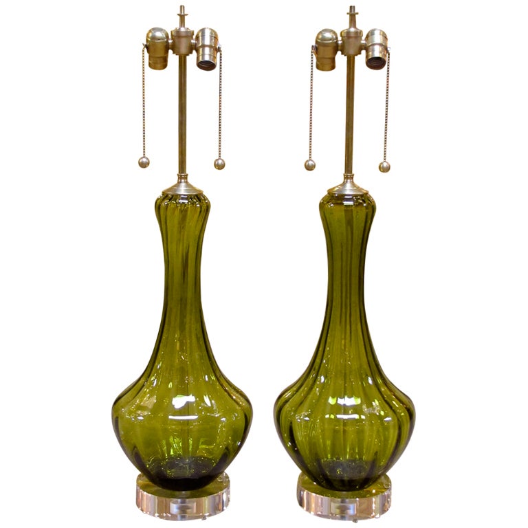 Pair Absinthe Coloured Murano Glass Lamps