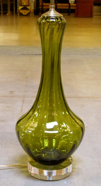 Italian Pair Absinthe Coloured Murano Glass Lamps