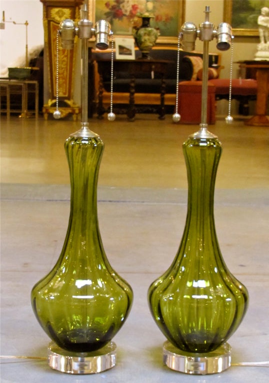 Mid-20th Century Pair Absinthe Coloured Murano Glass Lamps