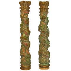 Italian 18th Century Polychrome Wood Columns