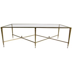 Large French Maison Jansen Brass Cocktail Coffee Table