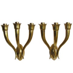 Pair Pietro Chiesa Italian Brass Wall Light Sconces