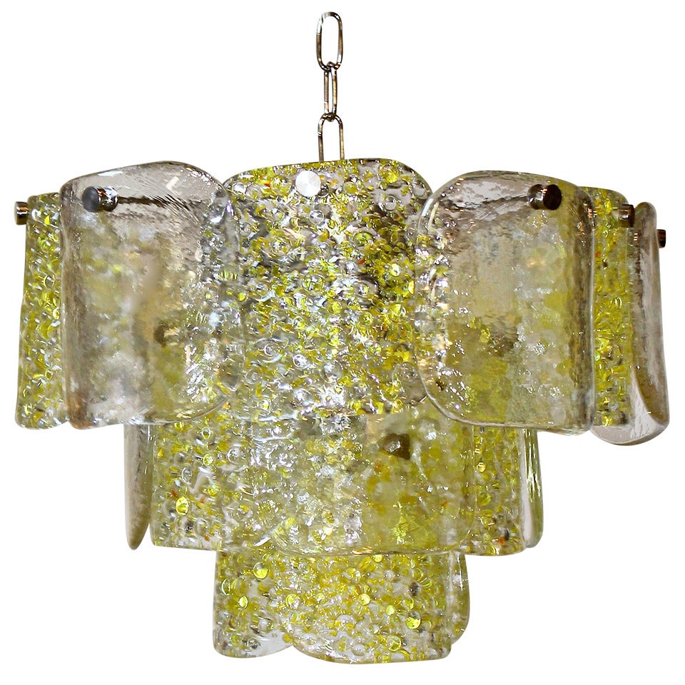 Camer Murano Yellow and Clear Textured Panel Glass Chandelier