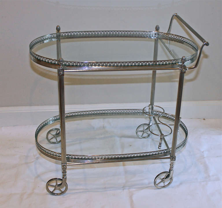 Mid-20th Century French Silver Plated Two-Tier Bar Cart