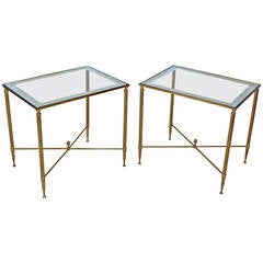 Pair of French Mirrored Brass Side or End Tables