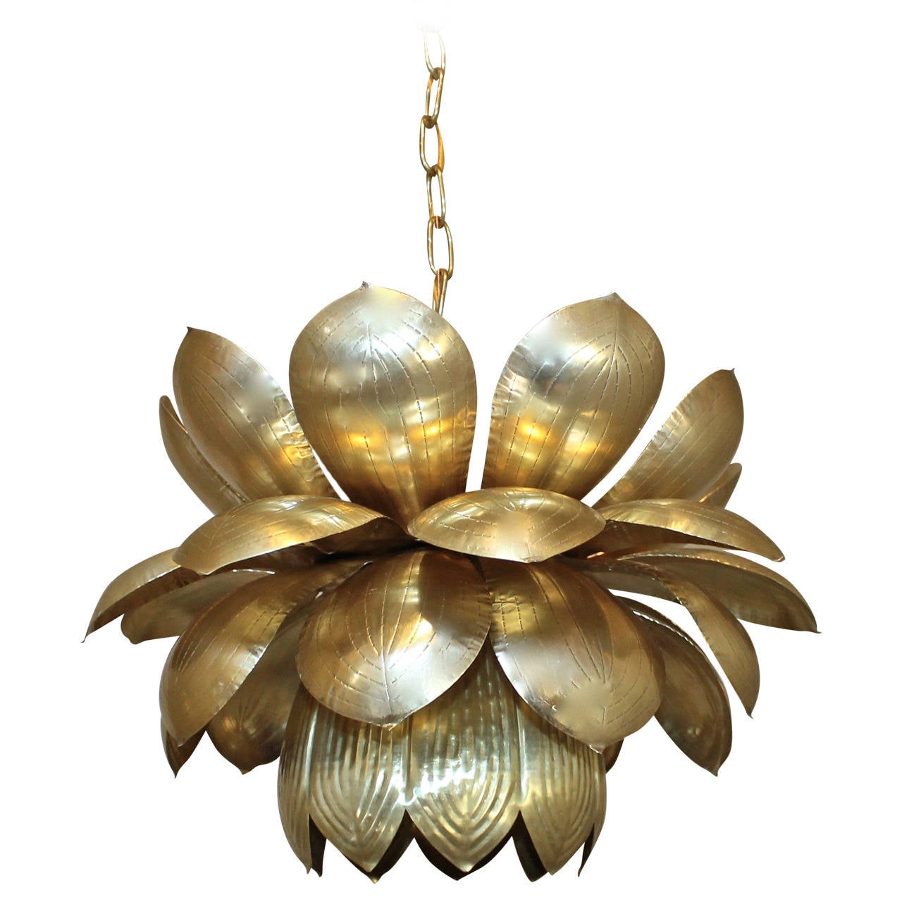 Large Rare Feldman Brass Lotus Chandelier or Pendant at 1stDibs