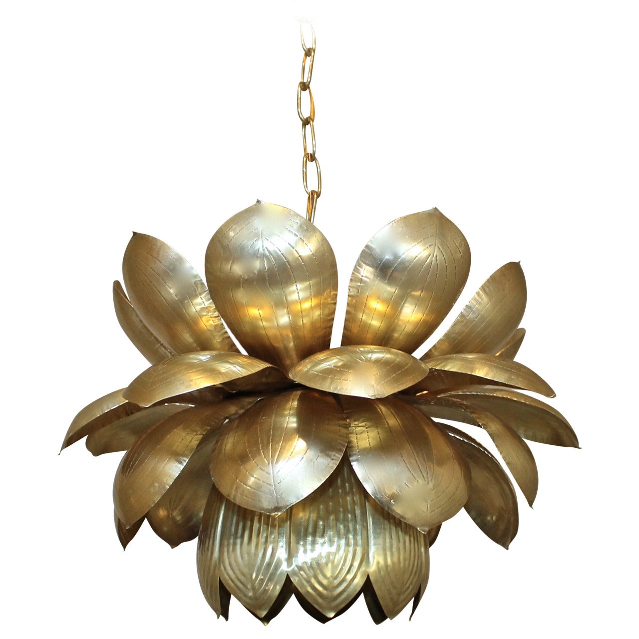 Large Rare Feldman Brass Lotus Chandelier or Pendant