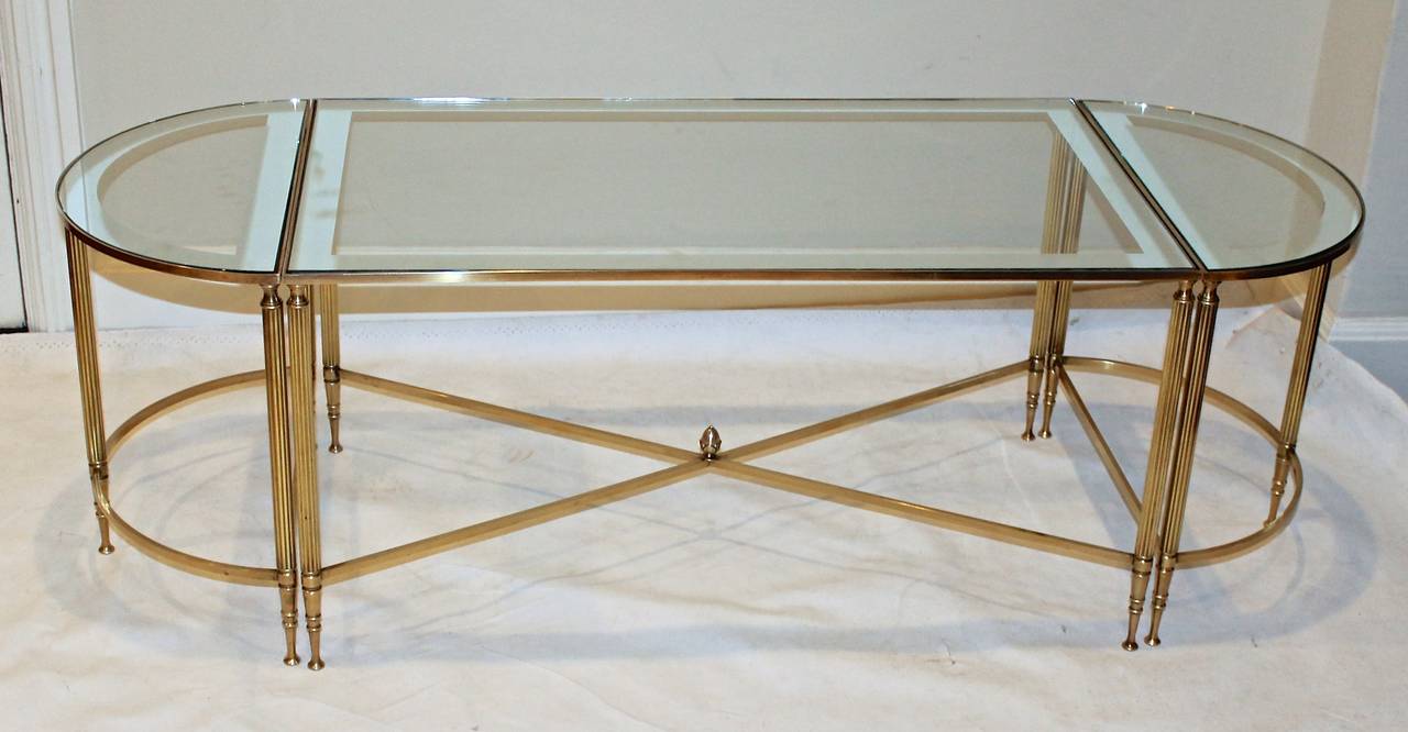 French Jansen Style Three-Part Brass Cocktail Table 6