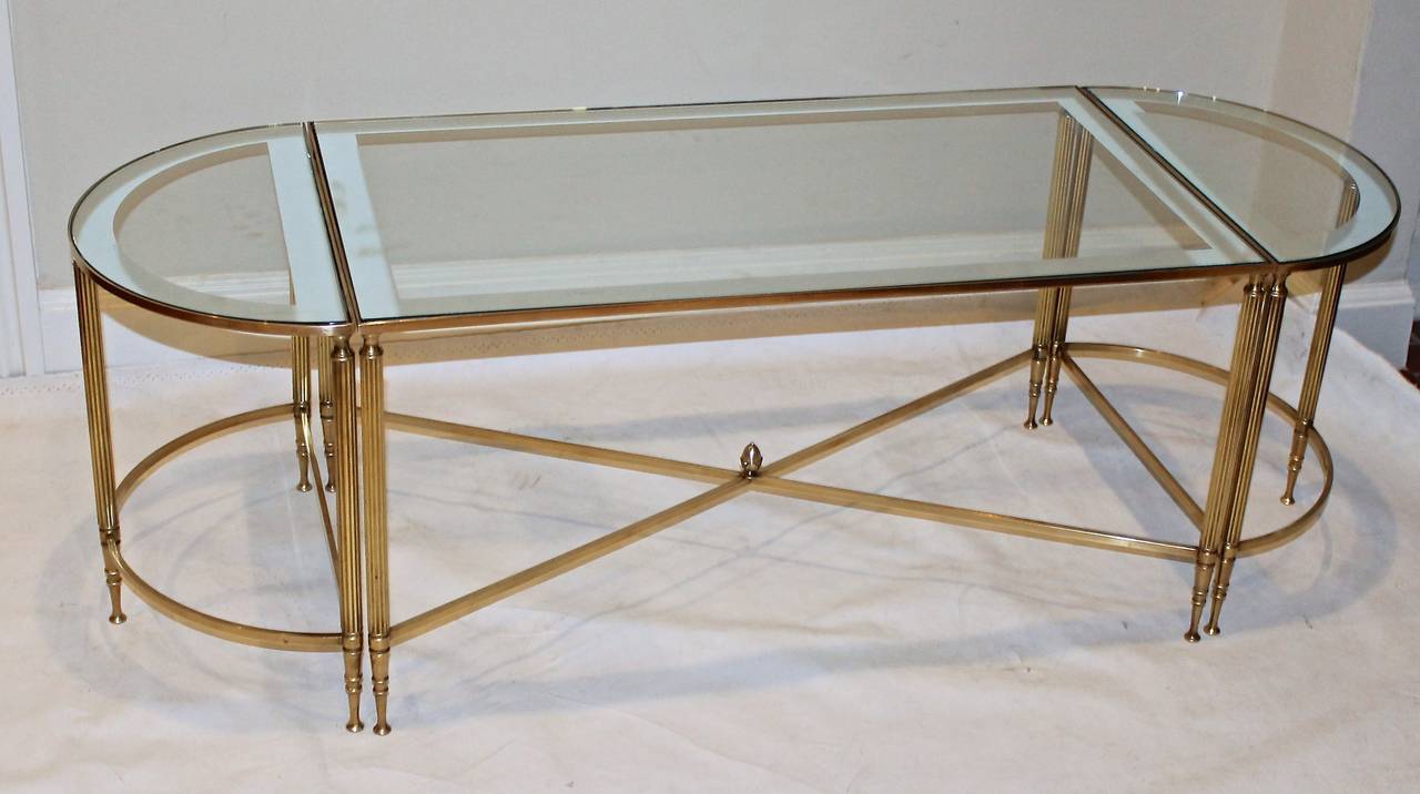 Mid-20th Century French Jansen Style Three-Part Brass Cocktail Table