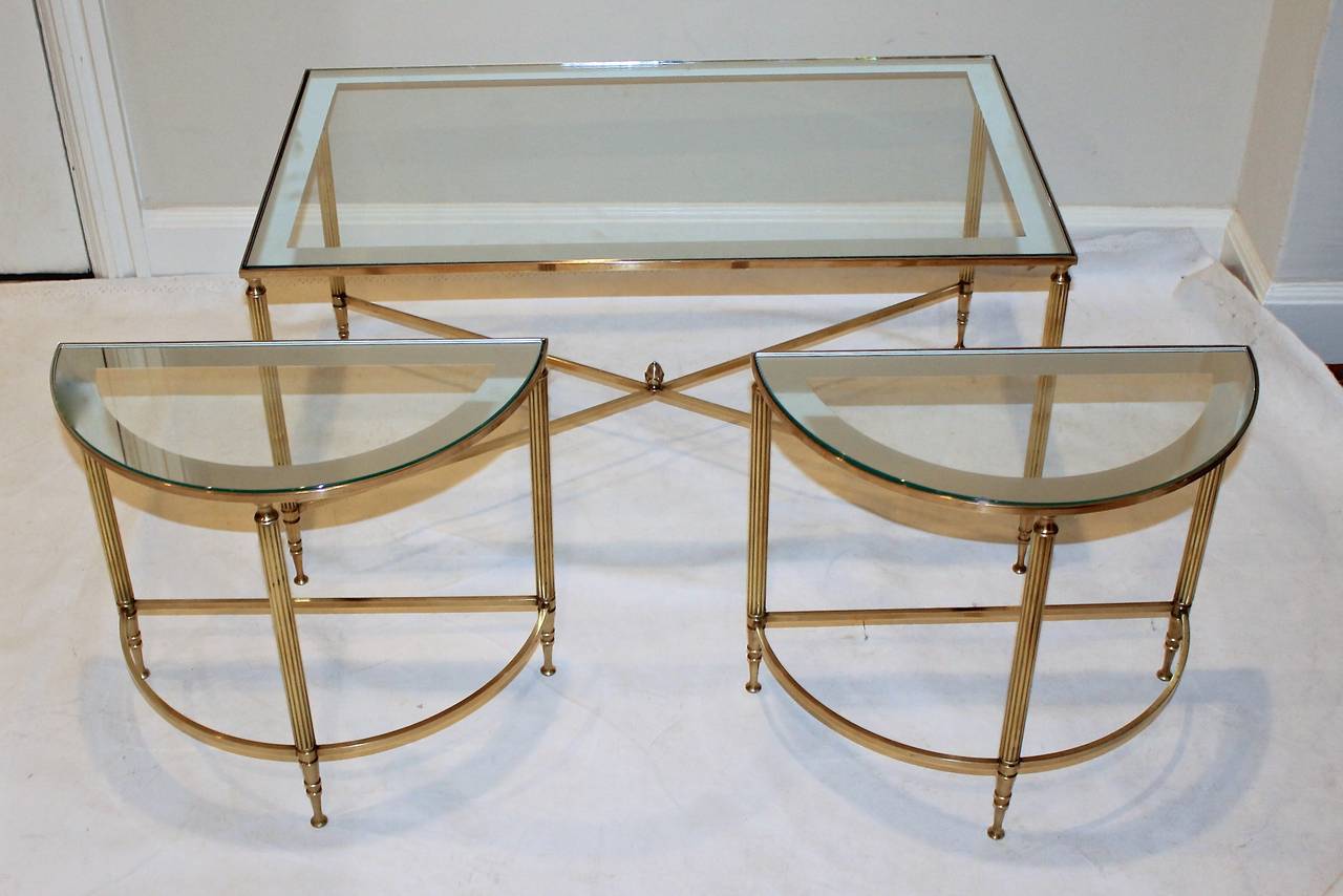 French Jansen Style Three-Part Brass Cocktail Table 1