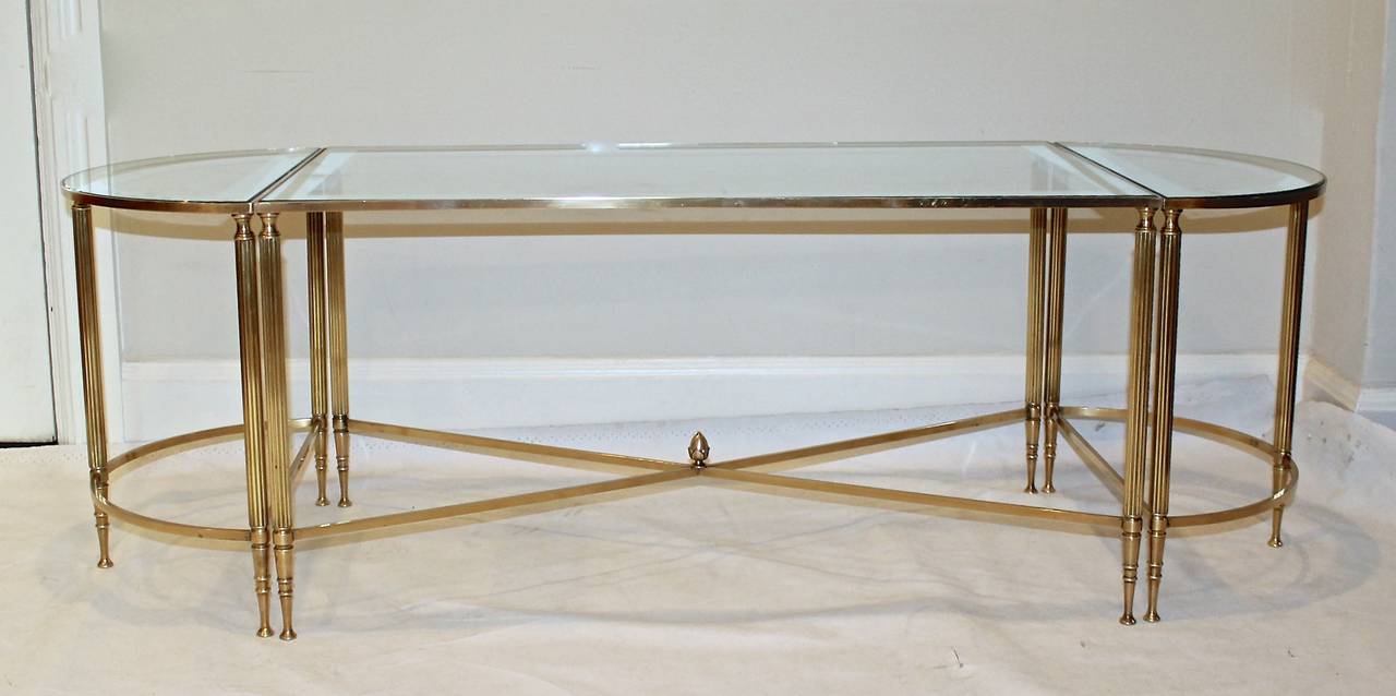 French Jansen Style Three-Part Brass Cocktail Table 3