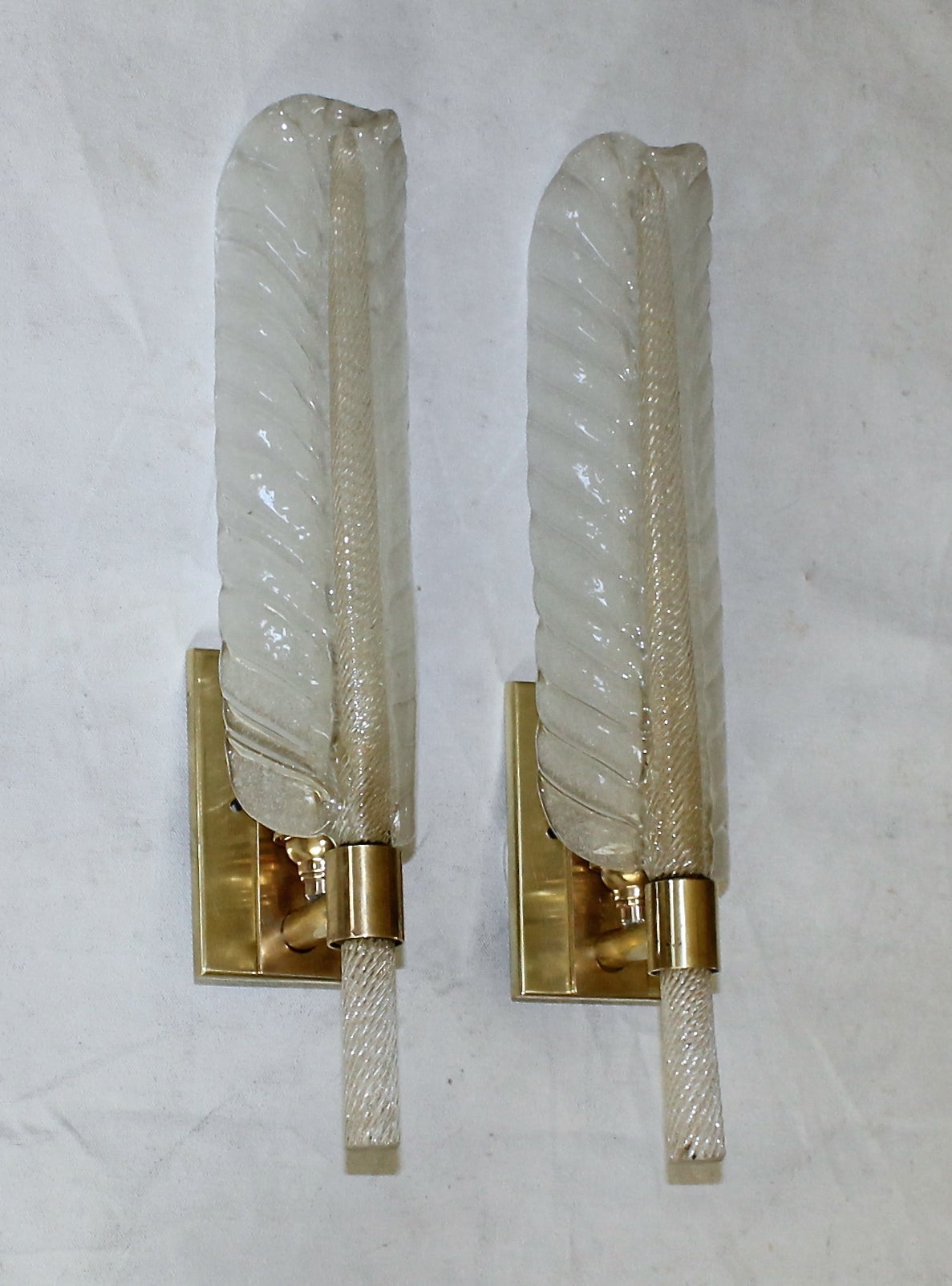 Four Andre Arbus for Veronese Murano Plume Glass Wall Sconces In Excellent Condition In Palm Springs, CA