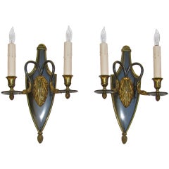 Rare Pair Bagues Directoire Style Gilt Bronze Wall Sconces