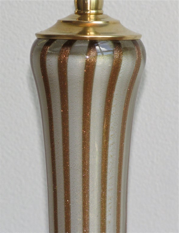 Pair of Rare Circus Stripe Barbini Murano Italian Glass Lamps 2