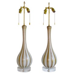 Retro Pair of Rare Circus Stripe Barbini Murano Italian Glass Lamps
