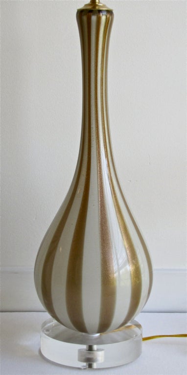 Mid-20th Century Pair of Rare Circus Stripe Barbini Murano Italian Glass Lamps