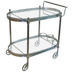 French Silver Plated Two-Tier Bar Cart