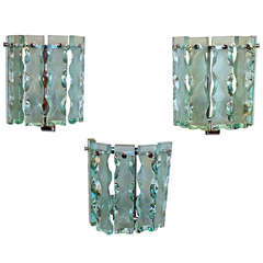 Trio of Fontana Arte Style "Broken Glass" Wall Sconces