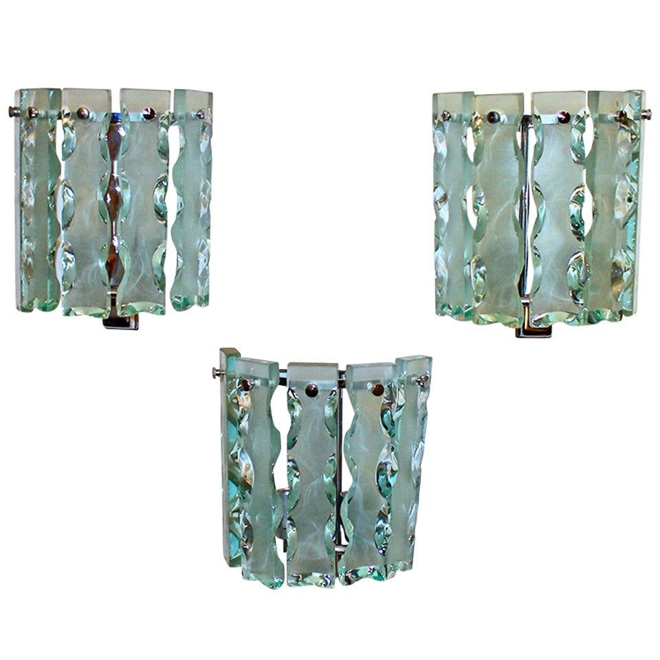 Trio of Fontana Arte Style "Broken Glass" Wall Sconces For Sale