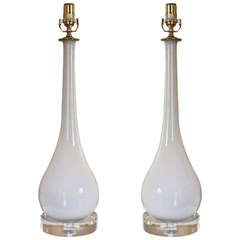 Pair of Murano Italian White Glass Table Lamps