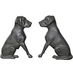 Vintage Pair of Labrador Dog Fireplace Andirons