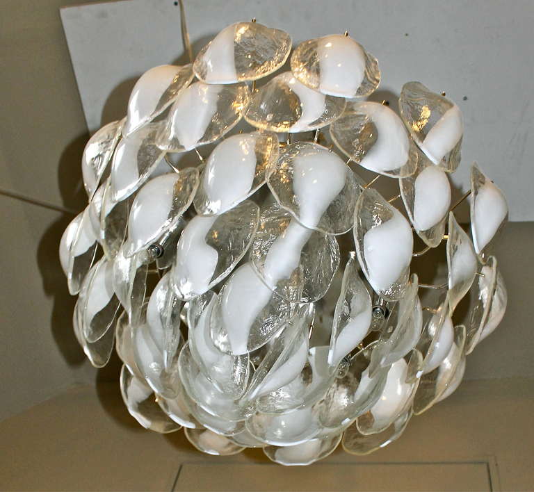 Late 20th Century Large Murano La Murrina White Clear Glass Chandelier