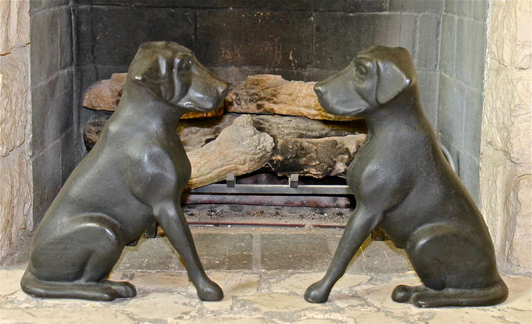 Pair of Labrador Dog Fireplace Andirons 1