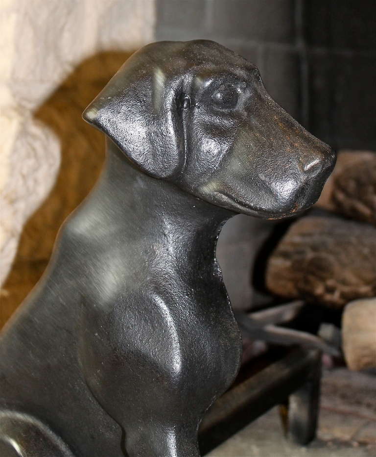 Mid-20th Century Pair of Labrador Dog Fireplace Andirons