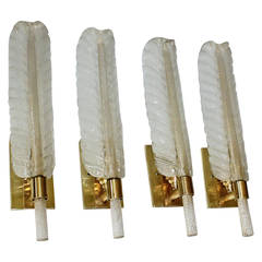 Four Andre Arbus for Veronese Murano Plume Glass Wall Sconces
