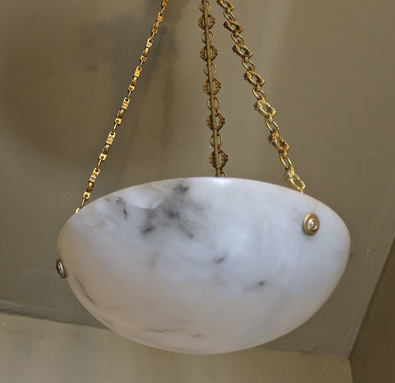 French Directoire Style Alabaster Ceiling Pendant Light In Good Condition In Palm Springs, CA