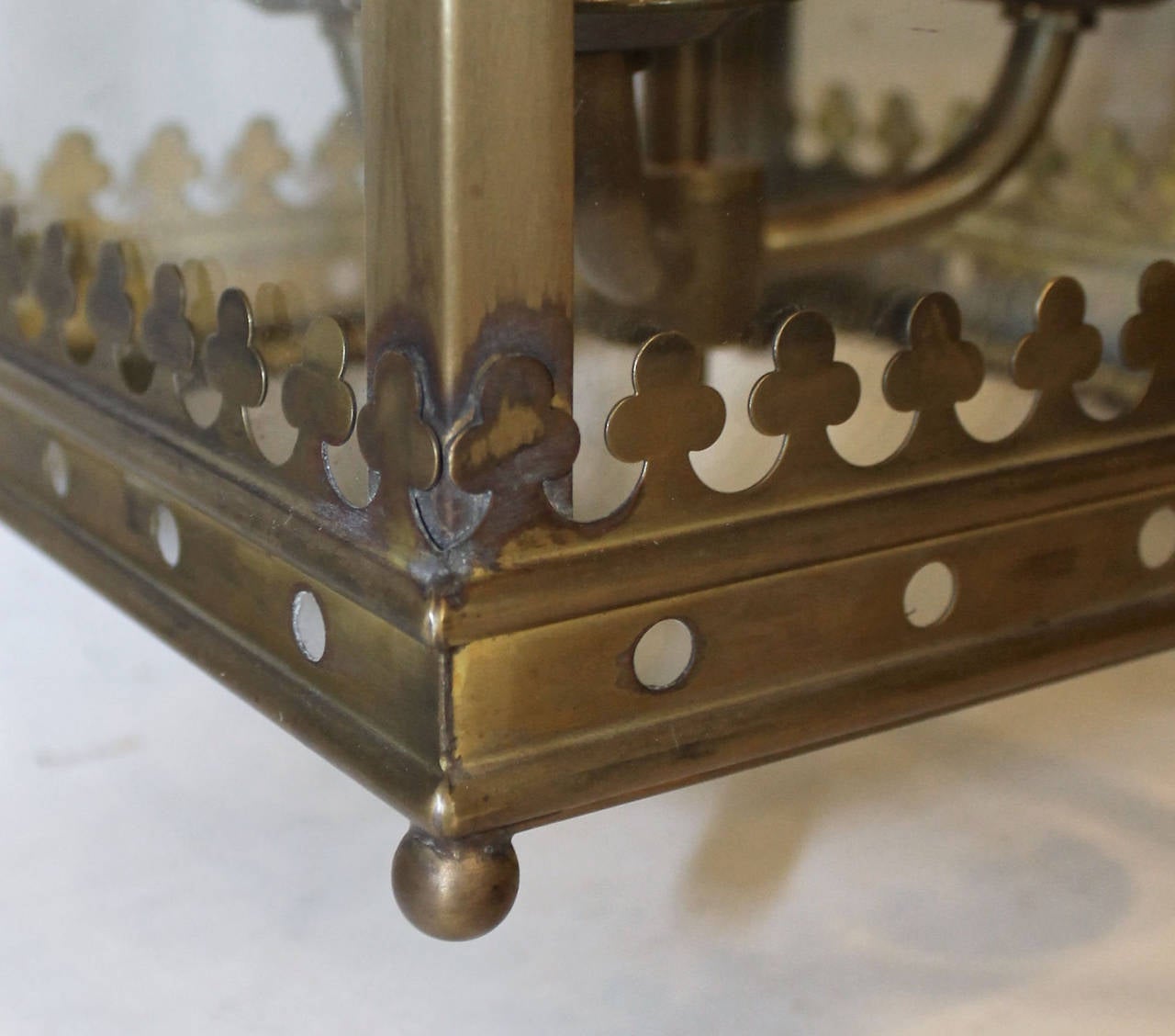 20th Century Set of Three Brass, English Gothic Revival Style Hall Lanterns or Pendants