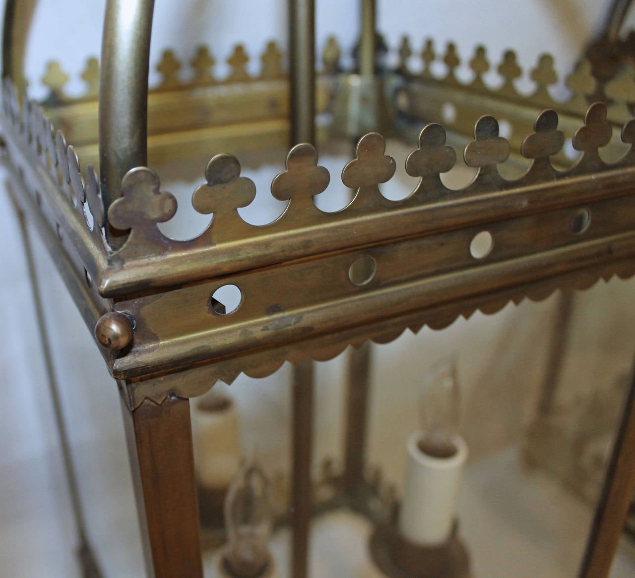 Set of Three Brass, English Gothic Revival Style Hall Lanterns or Pendants 2