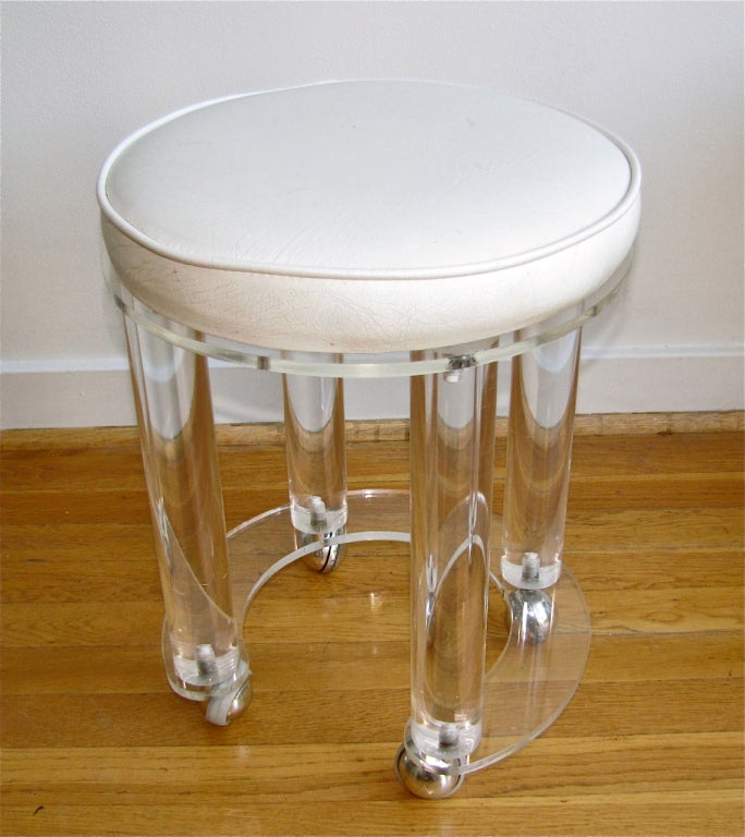 white leather vanity stool