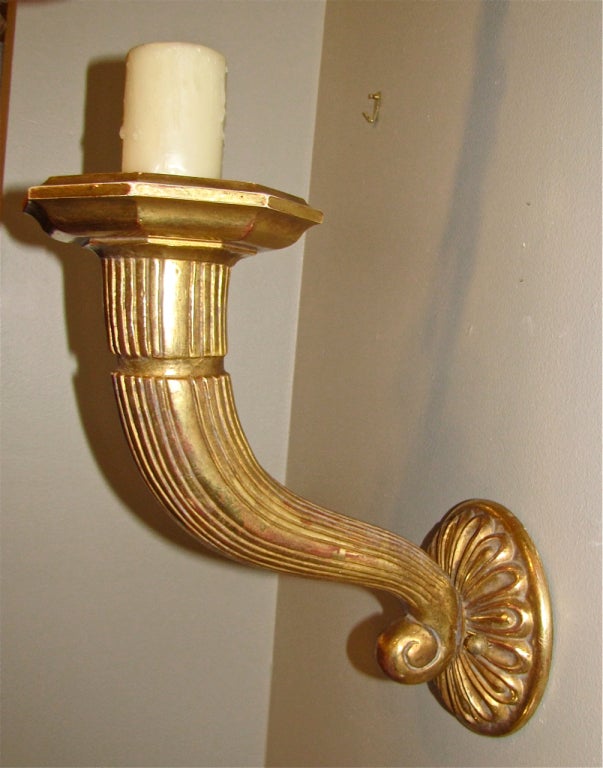 Pair Large Gilt Carved Wood Wall Sconces at 1stdibs