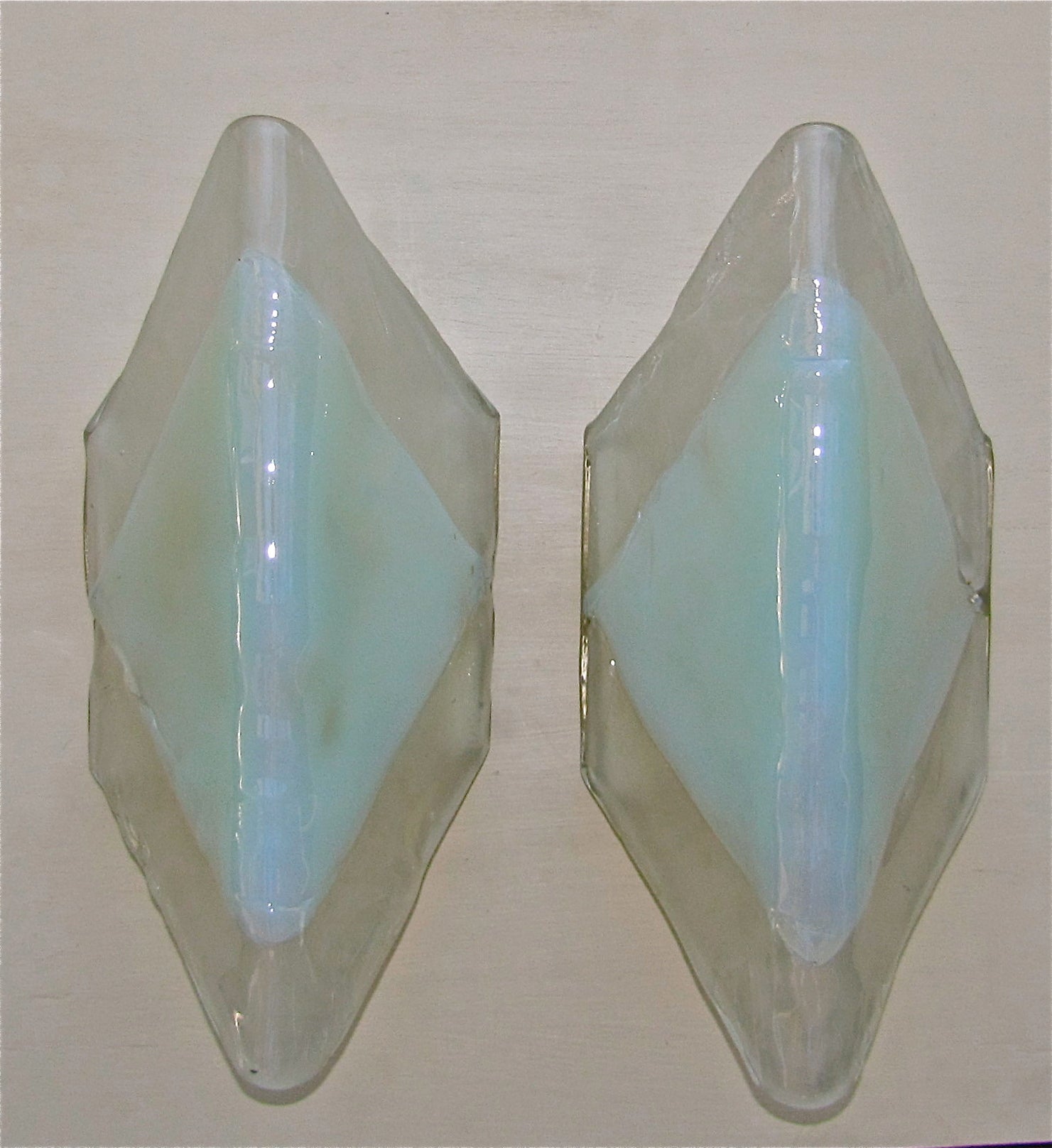 Pair Mazzega Murano Opalescent Glass Wall Sconces