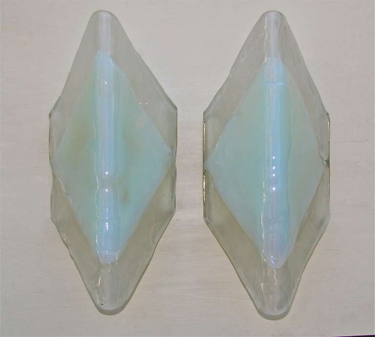 Blown Glass Pair Mazzega Murano Opalescent Glass Wall Sconces