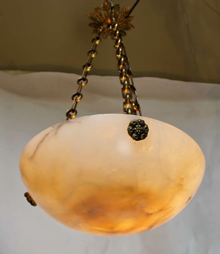 French Alabaster Pendant Chandelier In Good Condition In Palm Springs, CA