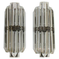 Pair of Italian Crystal, Venini Style Triedri Wall Sconces Pair of Italian Crystal, Venini Style Triedri Wall Sconces
