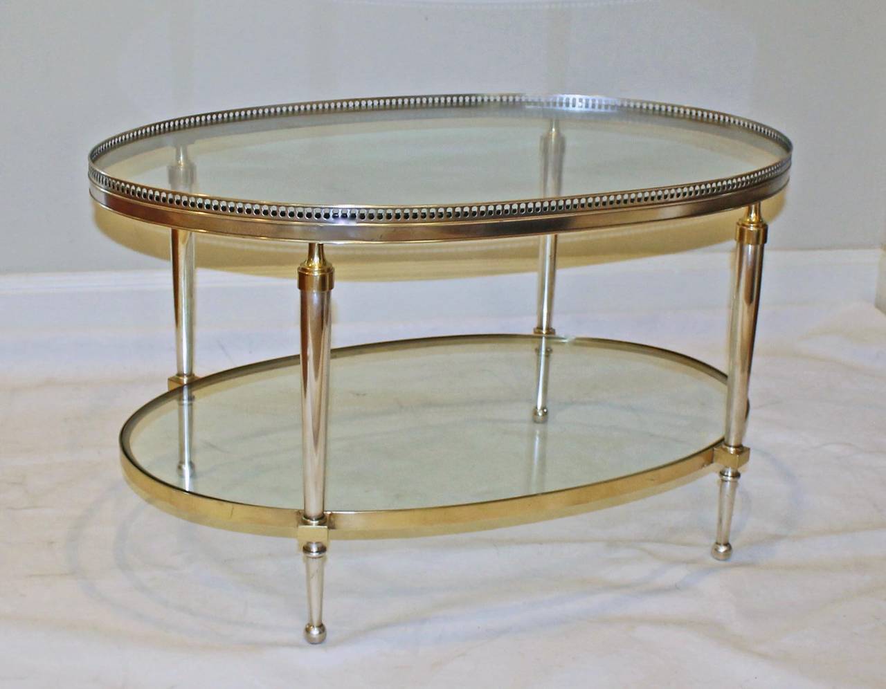French Silver and Brass Oval Cocktail Coffee Table