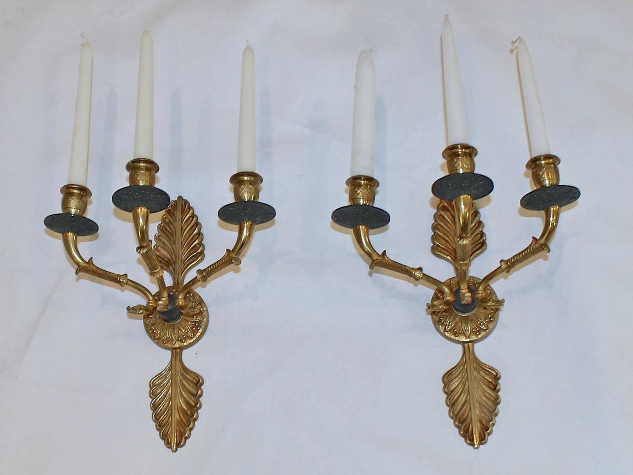 Pair of French Empire Style Doré Wall Sconces For Sale 2