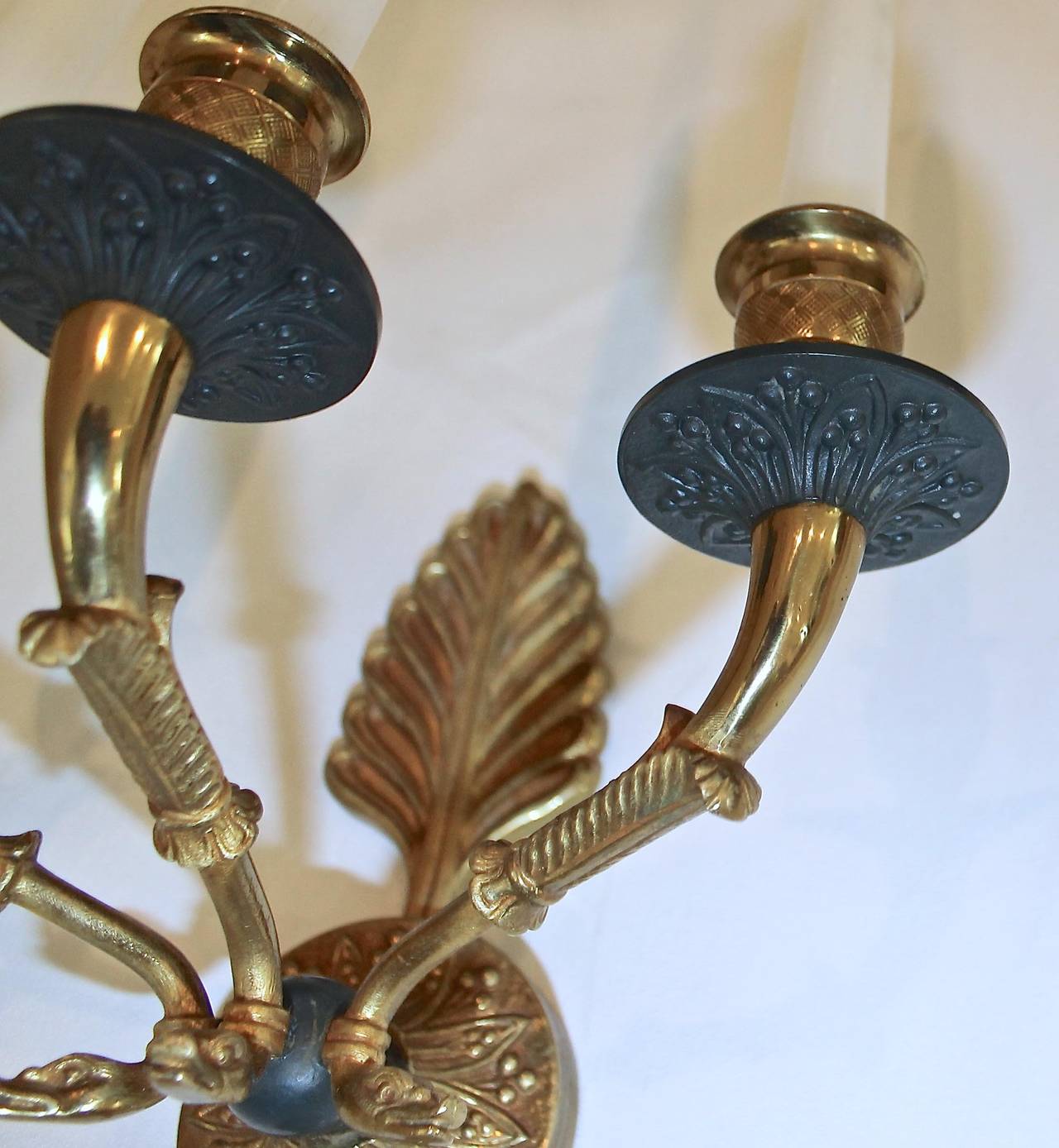 20th Century Pair of French Empire Style Doré Wall Sconces For Sale