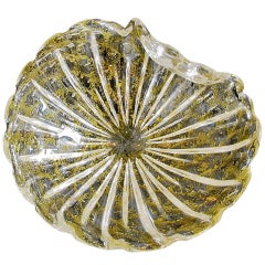 Large Murano Italian Glass Gold Clam Shaped Bowl
