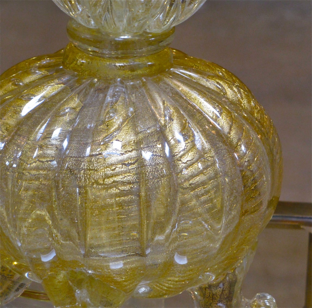 Barovier Cordonato d'Oro Murano Gold Footed Table Lamp 1
