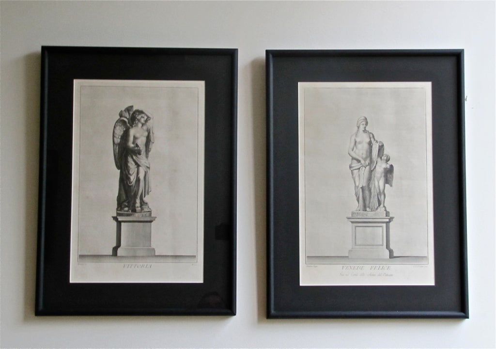Pair of 19th century neoclassic steel engraving prints. Professionally matted and framed.