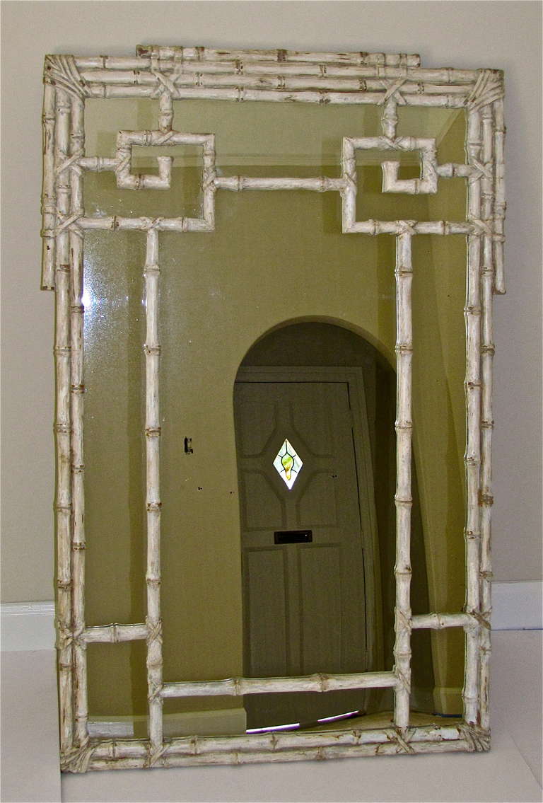 Huge Itailian Carved Wood Faux Bamboo Wall Mirror at 1stDibs