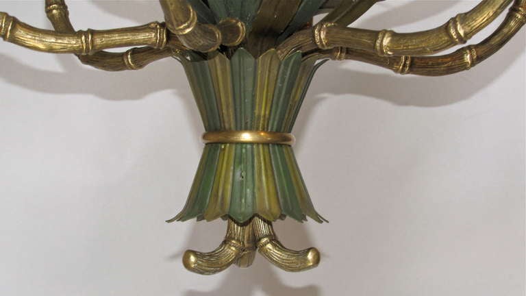 Mid-20th Century Bagues Bronze Faux Bamboo Tole Chandelier