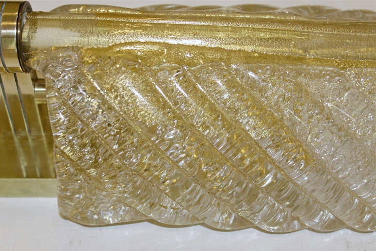Blown Glass Pair Italian Barovier & Toso Gold and Clear Rugiadoso Leaf Wall Sconces