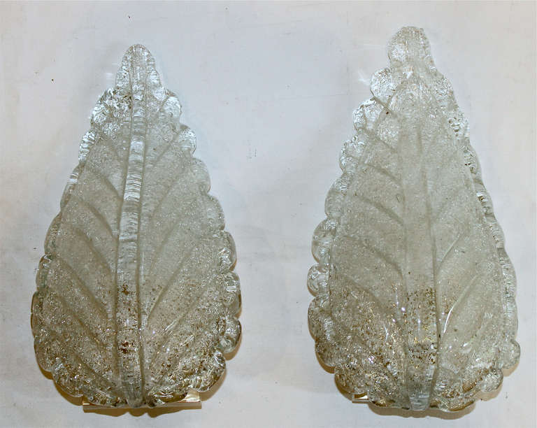 Pair of beautiful hand blown Barovier glass leaf wall sconces in the 