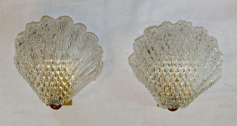 Pair of Murano Italian Glass Clam Sconces 5